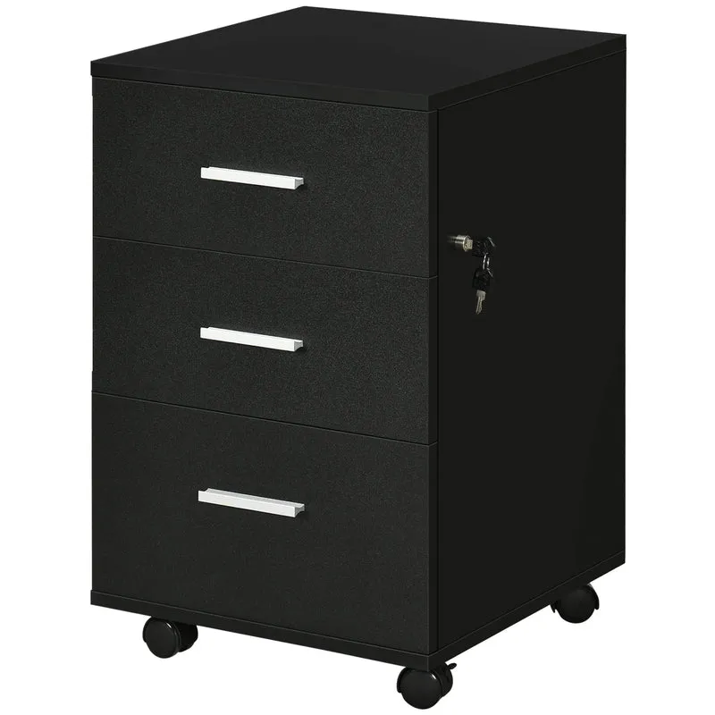 Bureaukast – Ladeblok – Opbergkast – Verrijdbare Kast – Bureau Organizer Zwart – 3 Gelockte Laden – Compact 40x40x61,5 cm
