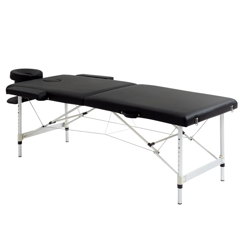 Massagetafel – Behandeltafel – Massagebed – Therapiebed – Inklapbaar – Verstelbare Hoogte 59-84 cm – Draagvermogen 225 kg – Aluminium Frame – Zwart – 185x70 cm