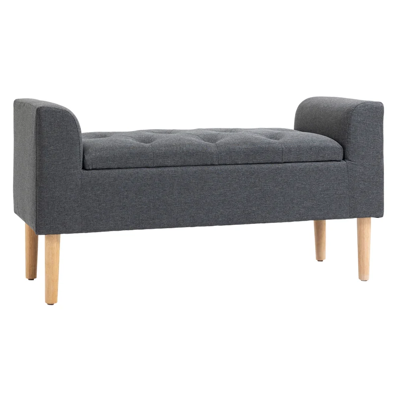 Opbergkist – Opbergbank – Opbergbox – Opbergbak – Opbergmeubel – Chesterfield Design – Ruime Opbergruimte 81,5x35,5x18 cm – Polyester Bekleding Linnenlook Grijs
