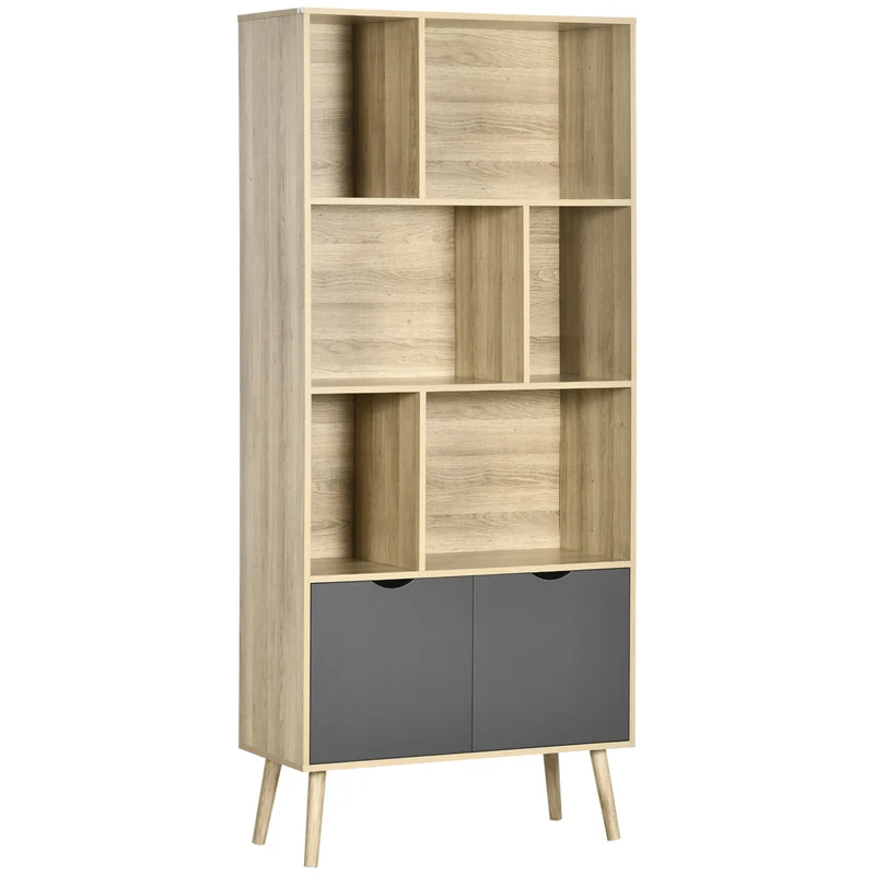 Boekenkast – Boekenrek – Opbergkast – Wandkast – Vakkenkast – Natuurlijk Hout – 80x35x180 cm – 2-deurs Kast – 6 Planken