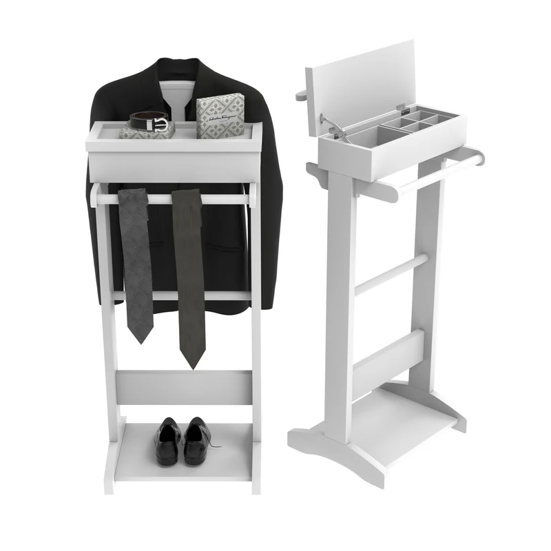 Kledingrek – Kledingstandaard – Jasrek – Garderoberek – Staande Kapstok – Wit Houten Design – Met Opbergruimte en Schoenenrek – Compact en Duurzaam