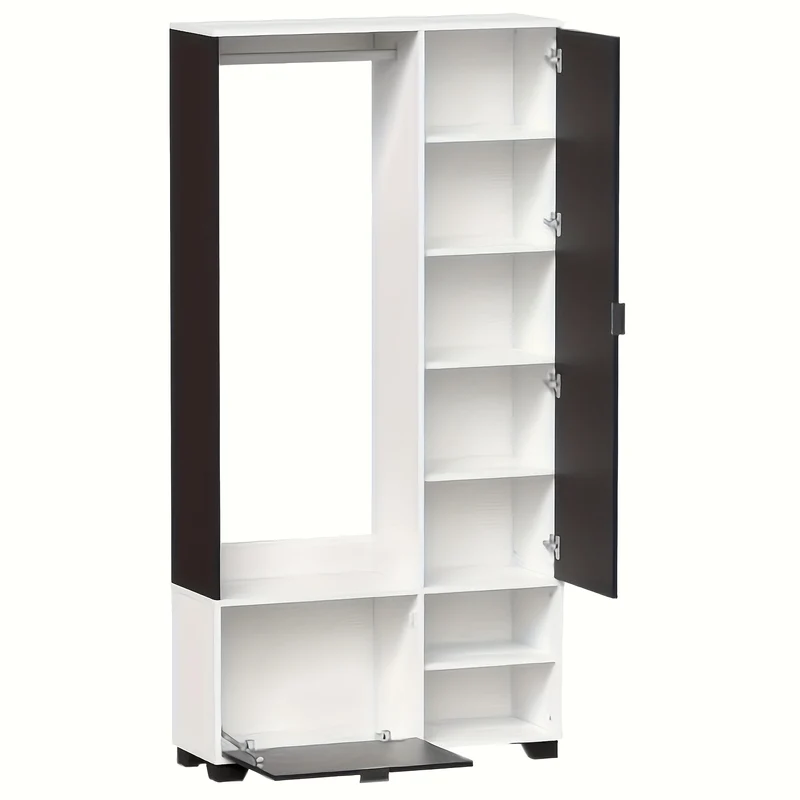 Witte Kledingkast – Garderobekast – Kapstok – Schoenenkast – Opbergkast – Inclusief Spiegel – Compact 100x33x190 cm – Met Kledingroede en Schoenlade
