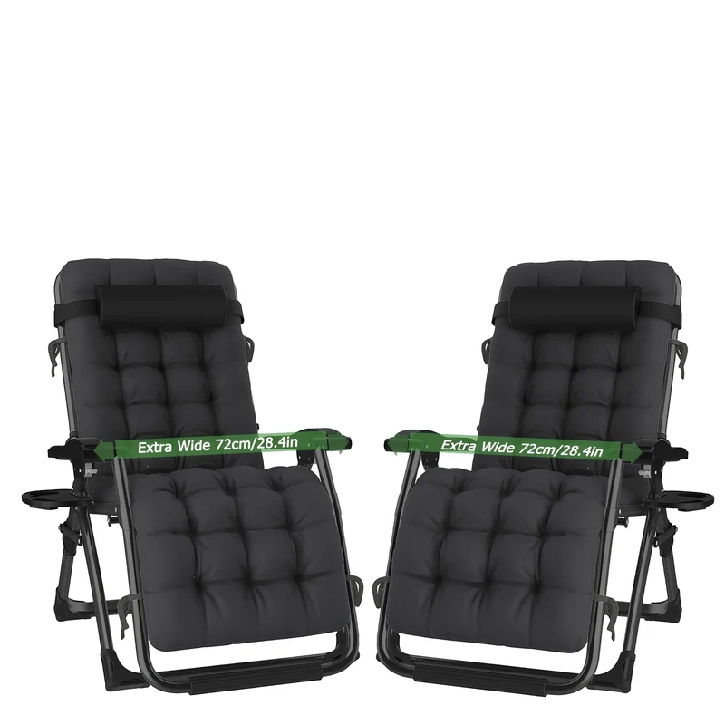 Loungestoel Set – Tuinstoel – Ligstoel – Klapstoel – Relaxstoel – Opvouwbaar – Memory Foam Kussen – Zero-Gravity Positie – Lichtgewicht Metaal Frame