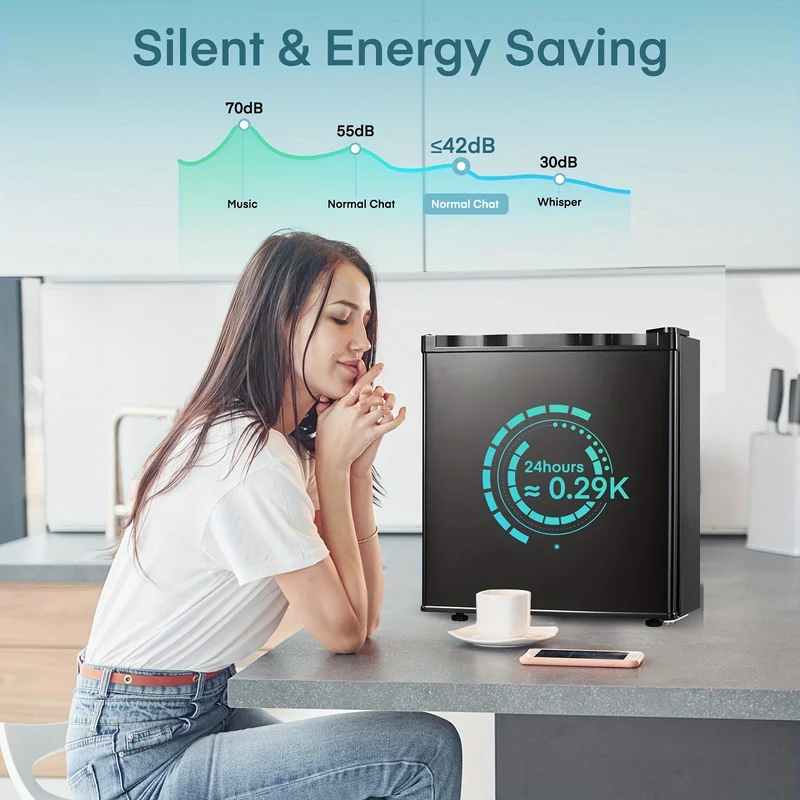 Mini Koelkast – Minibar – Tafelmodel – Drankkoelkast – Minikoelkast – 46 Liter Inhoud – Ingebouwd Vriesvak – Omkeerbare Deur – 7 Temperatuurstanden – Energielabel E – Stil 42 dB – Verstelbare Pootjes – Zwart