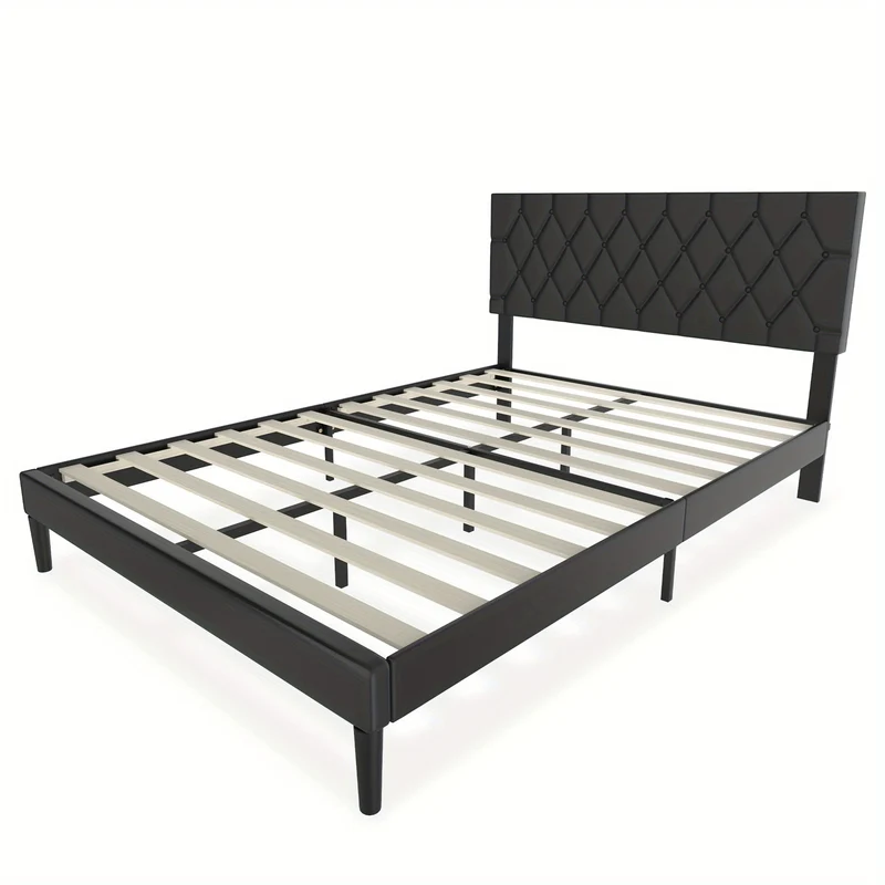 90/140/160 x 200cm Bed Black Upholstered Bed Faux Leather Platform Bed Frame Frame with Faux Leather Headboard Double Bed Bedroom Bed