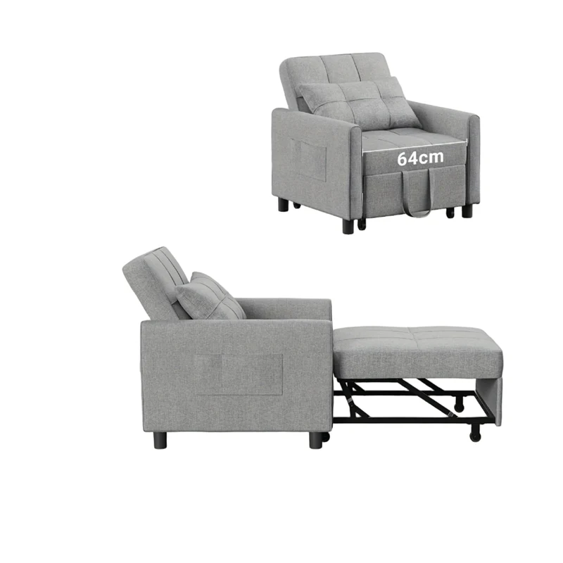 3-in-1 Sleeping Chair Sofa Bed, Convertible Chair With Bed Function, Sofa Bed With Cushion And Side Pocket, Armchair With Sleep Function For Small Apartment (Dark Grey, Light Grey)