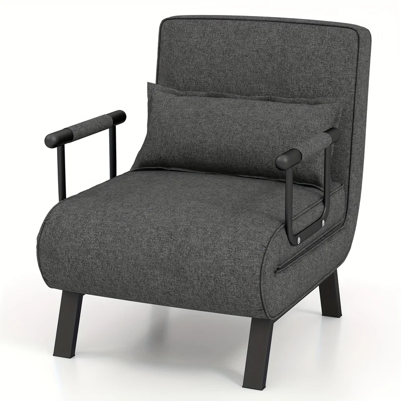 Convertible Sofa Bed, Tri-Fold Single Sleep Chair W/ 6 Positions Adjustable Backrest, Removable Pillow & Upholstered Seat, Sturdy Metal Frame, Folding Chaise Lounge Couch for Home & Office