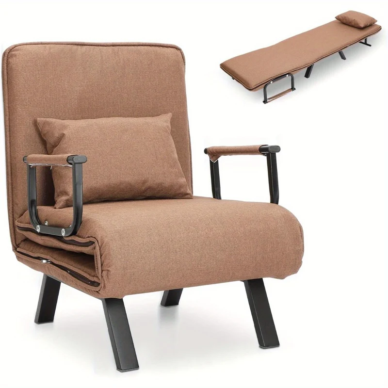 Folding Recliner Sofa Bed - Multifunctional Sofa Bed with Removable Cushion Cover And Stowable Metal Legs Brown