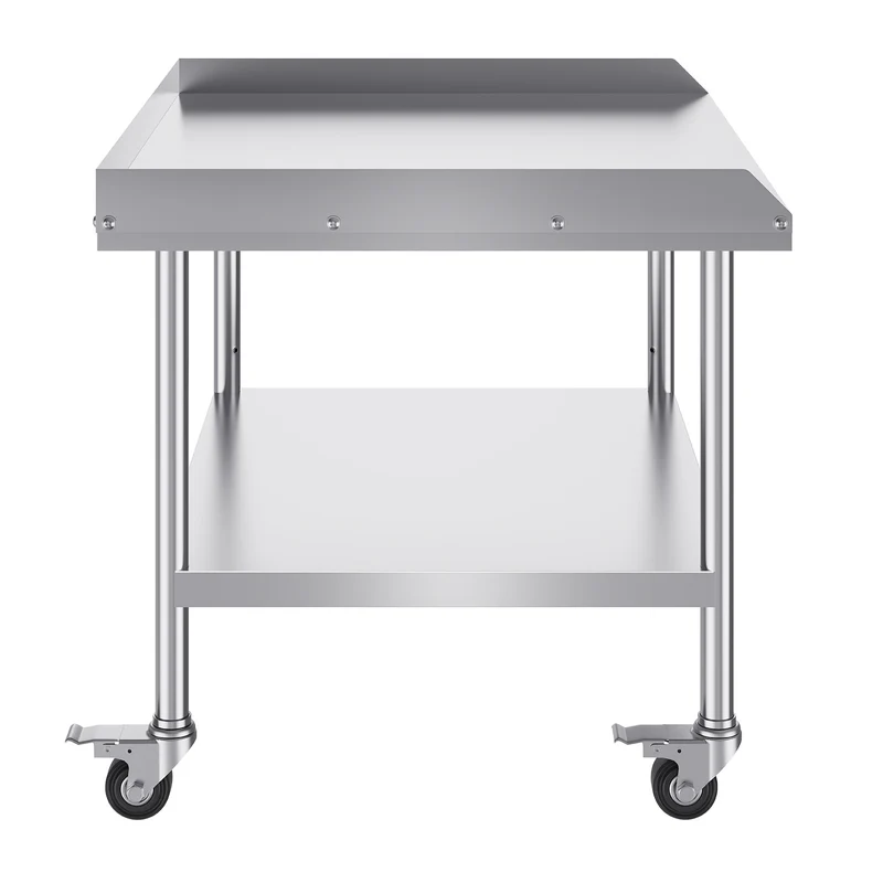 RVS Werktafel – Werkbank – Keukentafel – Werkruimte Tafel – Werkblad – 76x91x76 cm – 0,8 mm Roestvrij Staal – 4 Zwenkwielen Met Rem