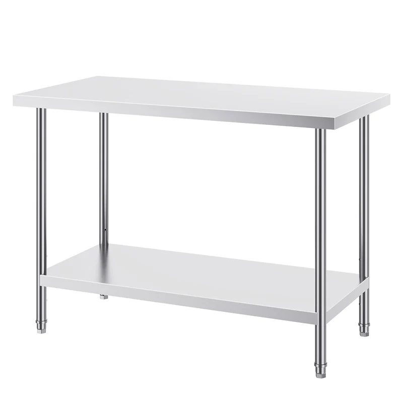 Professionele RVS Werktafel – Werkbank – Keukentafel – Werkbank RVS – RVS Werktafel Horeca – 122x61x86 cm – Verstelbare Legplanken – Roestvrij Staal SUS201