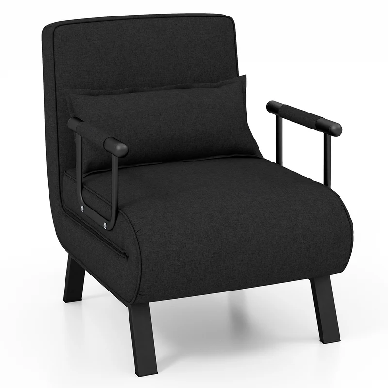 Slaapstoel – Slaapfauteuil – Ligstoel – Bedstoel – Loungestoel – 6 Verstelbare Posities – Zwart Linnenstof Met Comfortabel Kussen