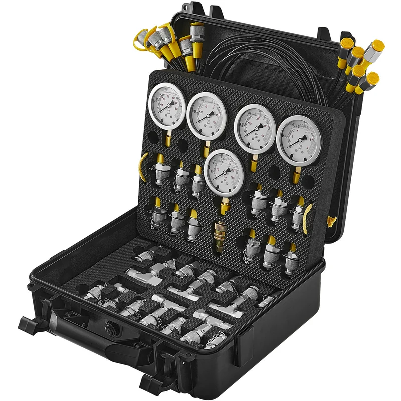 Hydraulische Druktang – Hydrauliek Meter – Drukmeter Set – Druktest Kit – Hydraulische Pressure Gauge – 5 Manometers 0-600 Bar – Roestvrij Stalen Meetinstrumenten – 13 Koppelingen Met 5 Testslangen