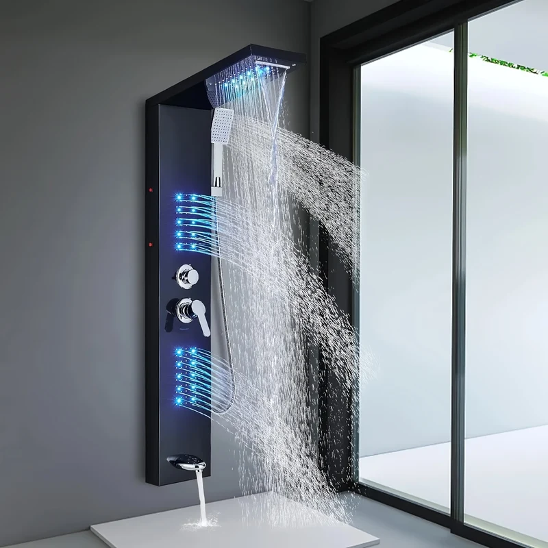 Douchepaneel – Douchepaneel Zwart – Regendouche – Handdouche – Massage Douche – Multifunctioneel – Roestvrij Staal – Waterval Functie