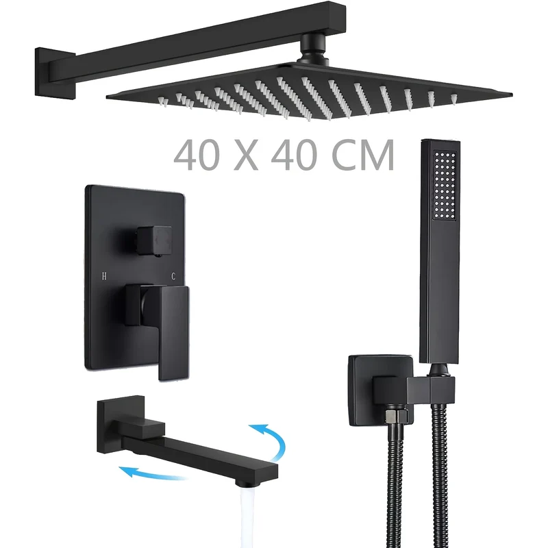Douchesysteem Zwarte Douche Set Regendouche Handdouche Mengkraan Thermostaat – Matte Zwart – 40,64 cm Regendouche – Wandmontage – Zonder Elektriciteit – Onderhoudsvriendelijk