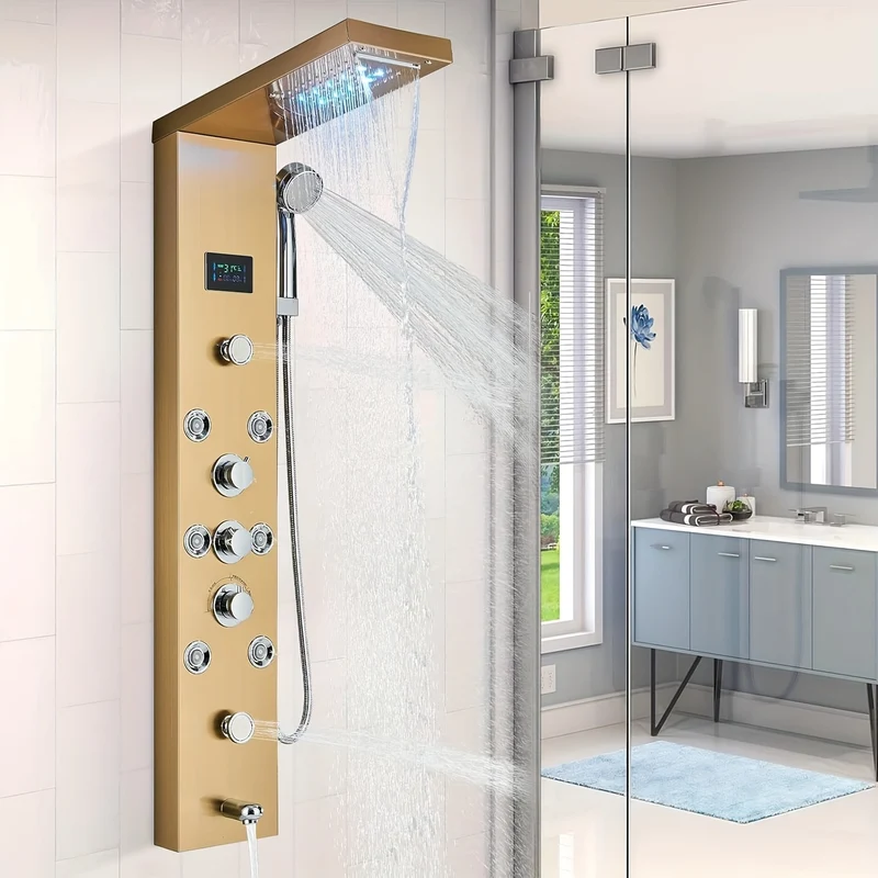 Douchepaneel – Douchewand – Regendouche – Handdouche – Massage Douche – Gouden Kleur – Roestvrij Staal – Multifunctioneel Met Regen- En Massagefunctie