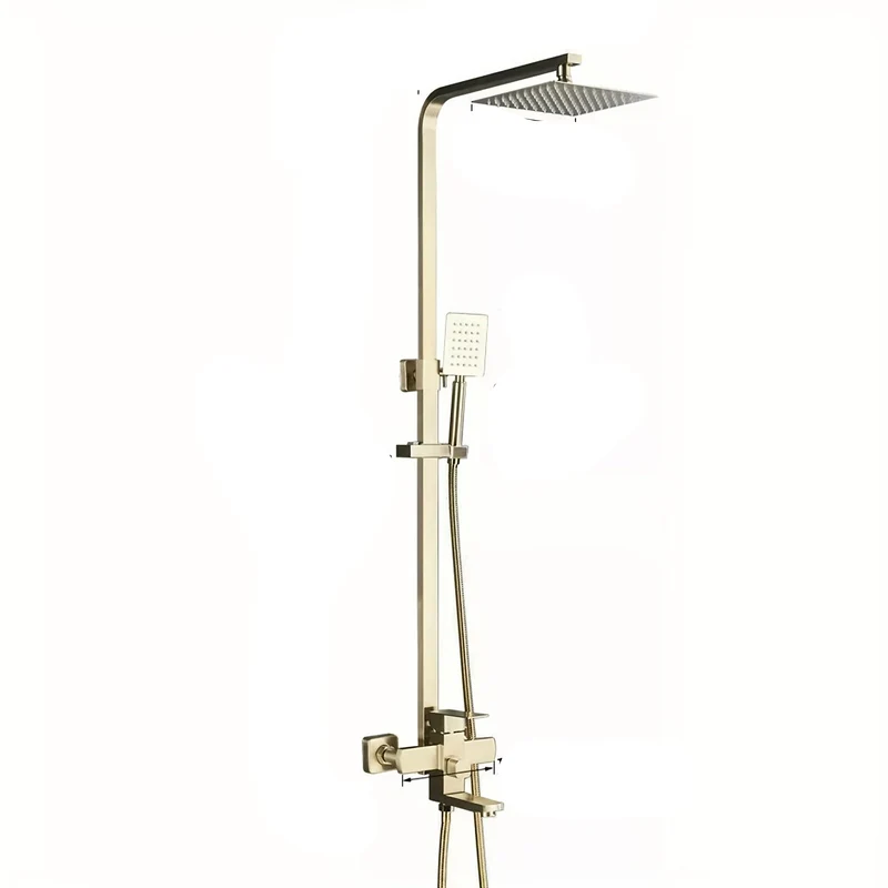 Douche Set – Regendouche – Handdouche – Badkamerkraan – Doucheset – Geborsteld Goud – 20,32 cm Vierkante Hoofddouche – Verstelbare Handdouche – Enkelhendel – Messing & RVS