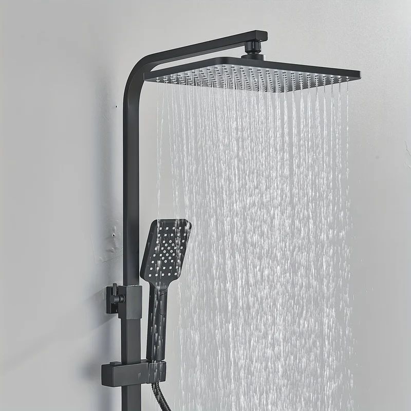 Zwart Douche Systeem – Douche Set – Handdouche – Regendouche – Badkuipsproeier – Matzwart Design – Messing Materiaal – Wandmontage