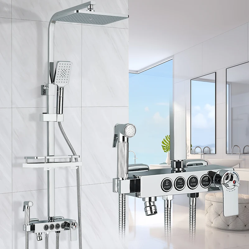 Regendouchesysteem – Douche Set – Hoofd- En Handdouche – Mengkraan – Wandmontage – Messing Zwart & Goud – Roestvrijstalen Handdouche – Eenvoudige Temperatuurregeling