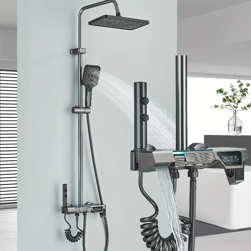Douche Systeem – Douchekraan – Douche Set – Handdouche – Baduitloop – Grijs Design – Verstelbare Hoogte – Massagefunctie