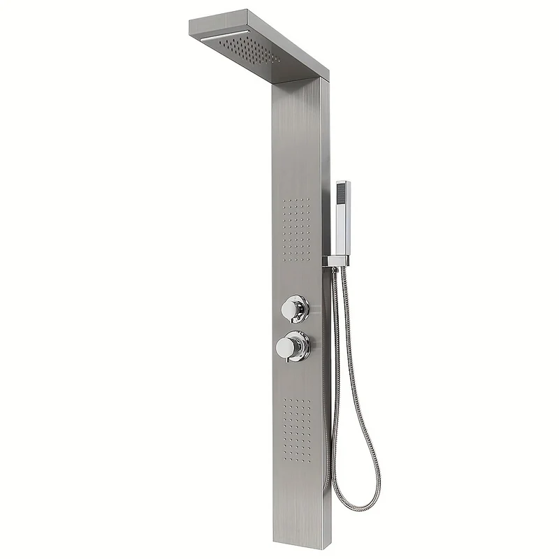 Douchepaneel – Douchezuil – Douchesysteem – Douchekolom – Handdouche – Roestvrij Staal – 4 Functies Met Regendouche, Waterval & Massagejets – 130 cm Hoog, 150 Silicone Nozzles, Eenvoudig Schoon Te Maken