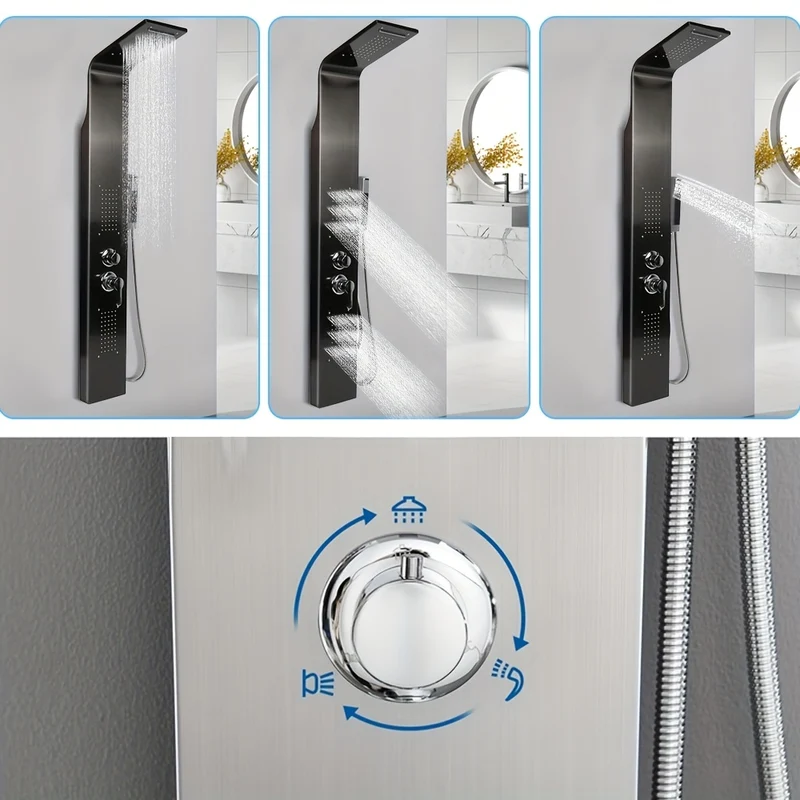 Douchewand – Douchewand – Douchewand – Douchewand – Douchewand – Handdouche – 3 Regenstanden – 140 cm Hoog – Zwart Roestvrijstaal – Spatwaterdicht