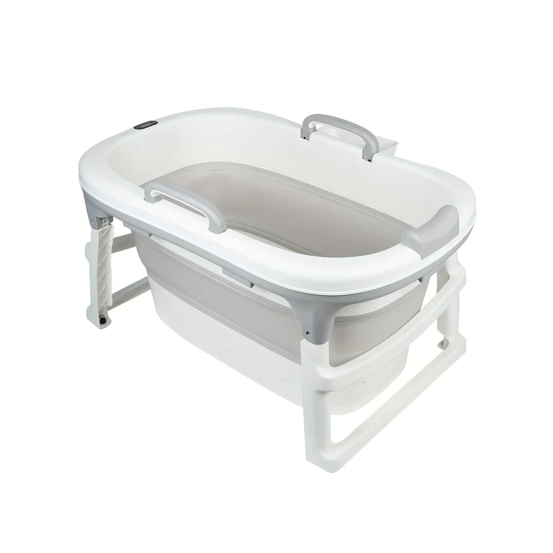 Opvouwbaar Bad – Draagbaar Bad – Inklapbaar Ligbad – Zitbad – Vrijstaand Bad – Ergonomisch Ontwerp – 2 Handvatten – 99x62x52,9 cm – Duurzaam PP Materiaal – Grijs