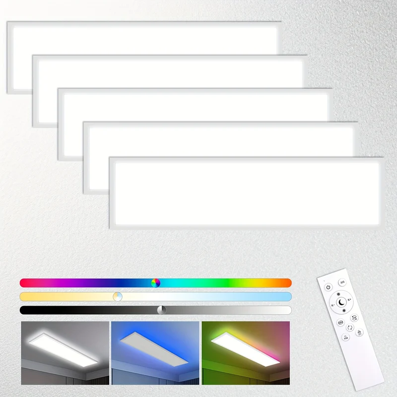LED Paneel – LED Plafondlamp – LED Plafonnière – LED Lichtpaneel – LED Verlichting – Set Van 5 – 120 cm Lang – Dimbaar Met RGB-Kleuren – 40W Ultra Dun