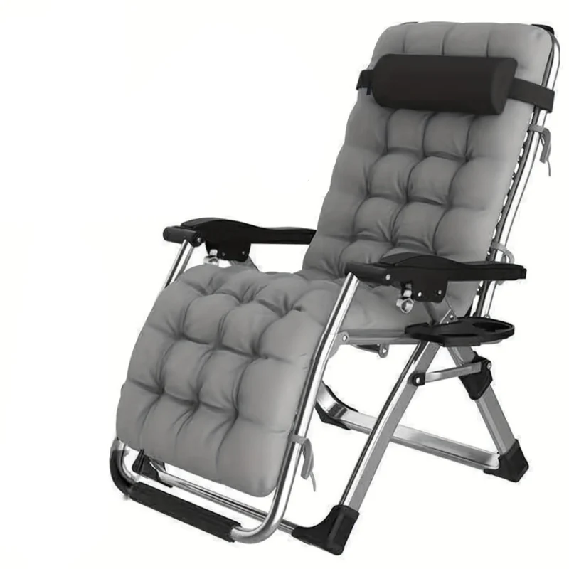 Inklapbare verstelbare ligstoel – loungestoel – tuinstoel – strandstoel – relaxstoel – met zacht katoenen kussen – stevig metalen frame – grijs