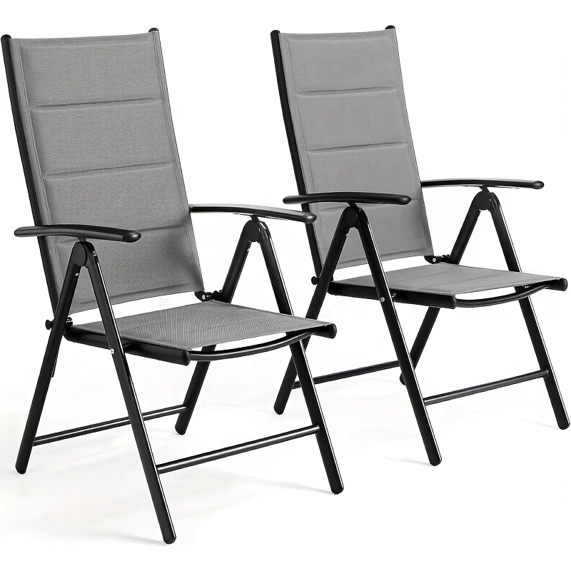 Relaxstoel – Tuinstoel – Balkonstoel – Campingstoel – Ligstoel – Grijs – Lichtgewicht Aluminium Frame – 7-voudig Verstelbare Rugleuning