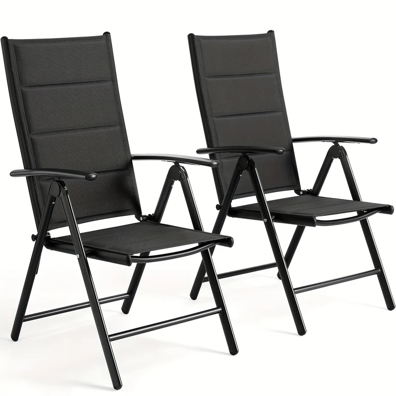 Leisure Stoelen – Tuinstoelen – Campingstoelen – Balkonstoelen – Relaxstoelen – Zwart – Lichtgewicht Aluminium Frame – 7-Standen Verstelbare Rugleuning