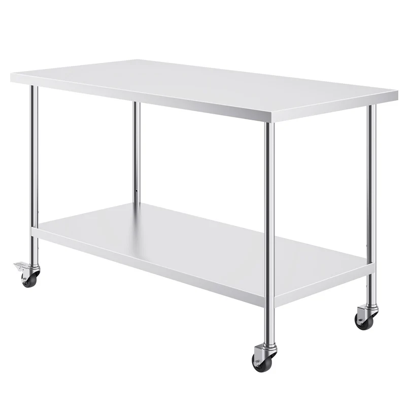 Roestvrijstalen Werktafel – Werkbank – Keukentafel – Voedselbereidingstafel – Cateringtafel – 30x60x38 Inch – 4 Wielen – 3 Verstelbare Hoogten