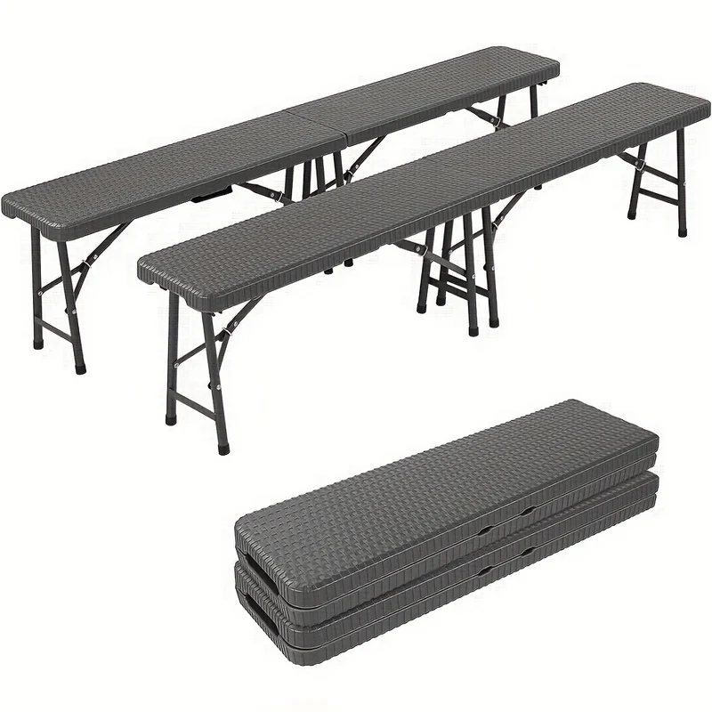 2pcs Folding Camping Bench, Foldable Garden Benches with Carrying Handle, Folding Bench Set Of 2, 183cm Outdoor Bench, Load Capacity Up to 500kg, for Picnic, Camping, Party