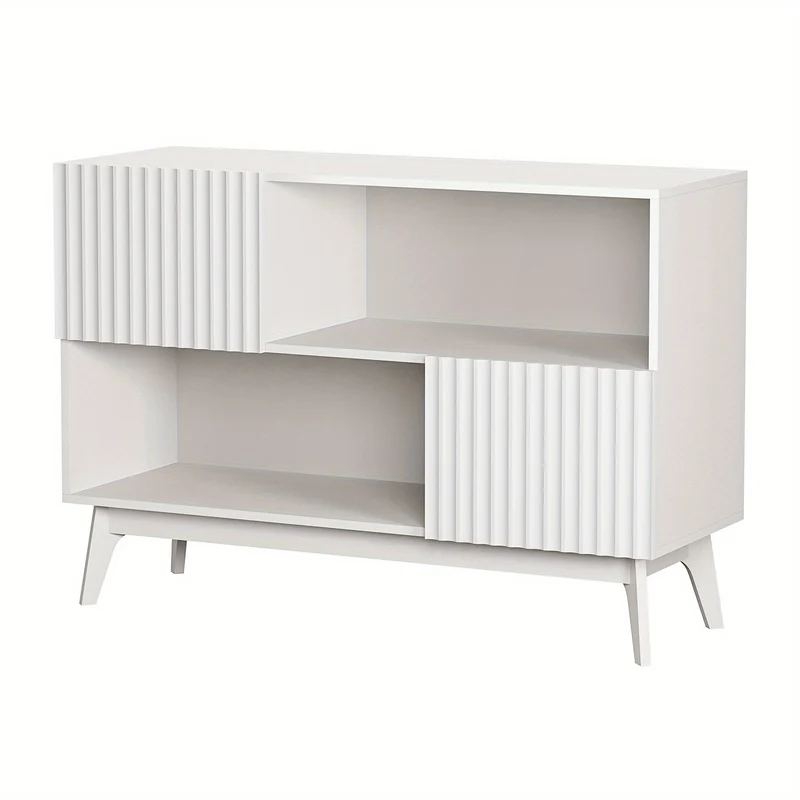 Industriële Sidetafel – Wandtafel – Console Tafel – Bijzettafel – Sofa Tafel – Wit – Soft-Close Deuren – Metalen Poten – Compact 100 cm – Kabeldoorvoer – Ruime Opbergruimte