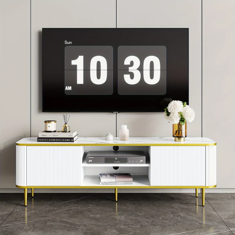 Tv-meubel – Tv-kast – Entertainment Center – Mediameubel – Tv-standaard – 140 cm Breed – Hoogwaardig Massief Hout – Verstelbare Planken Met Kabelbeheer