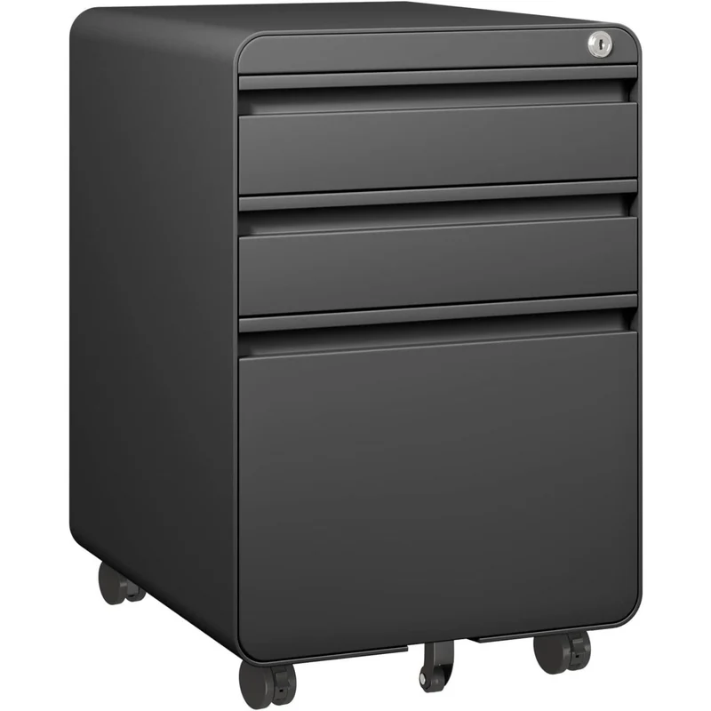 Mobiele Ladeblok – Rollende Kast – Ladenblok – Opbergkast – Archiefkast – Gepoedercoat Staal – Anti-Kantel Ontwerp – Met Slot – Verplaatsbaar – Zwart – 3 Laden – Organiser – Hangmappenruimte – Compact – Duurzaam