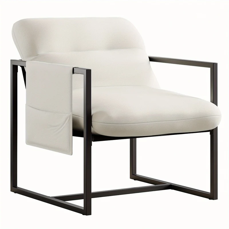 Sherpa Fauteuil – Relaxstoel – Zithoekstoel – Armstoel – Accentstoel – Beige Kleur – Metalen Frame – Zacht Sherpa Stof – Ergonomisch Ontwerp