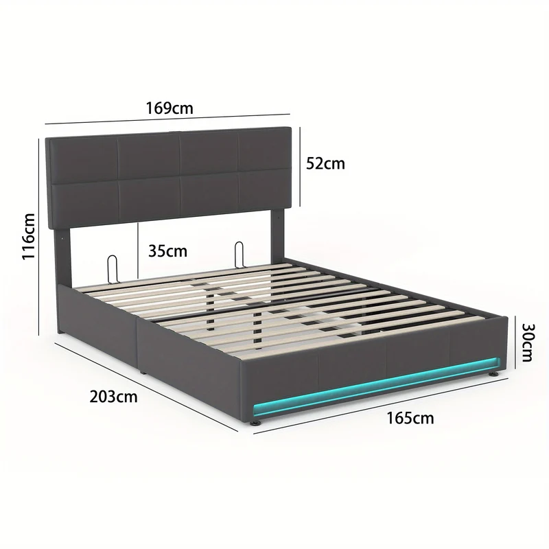 Bedframe – Opbergbed – Gestoffeerd Bed – Platformbed – Tweepersoonsbed – Hydraulisch Opbergsysteem – Geluidloos Metalen Frame – Zacht Fluwelen Hoofdbord