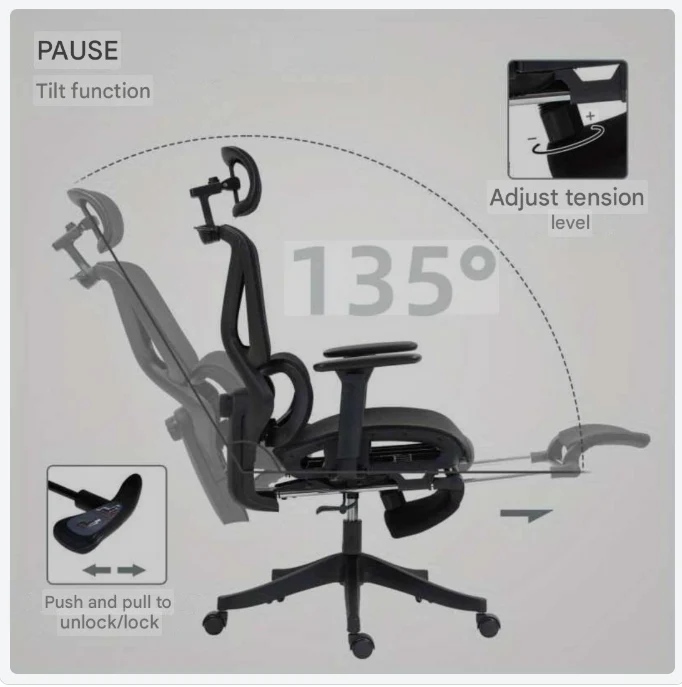 Bureaustoel – Kantoorstoel – Draaistoel – Ergonomische Stoel – Bureaustoelen voor Volwassenen – 135° Kantelfunctie – Linnen Bekleding Met Katoenen Vulling