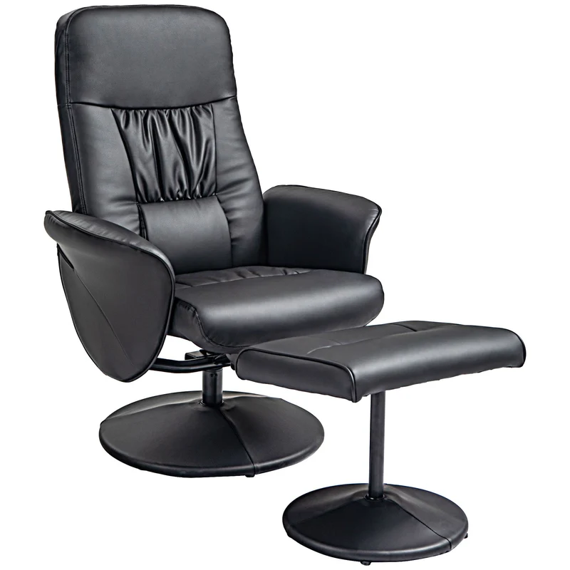 Fauteuil – Relaxstoel – Leunstoel – Zithoekstoel – Loungefauteuil – Verstelbare Rugleuning Tot 145° – Zwart Kunstleer Met Voetbank