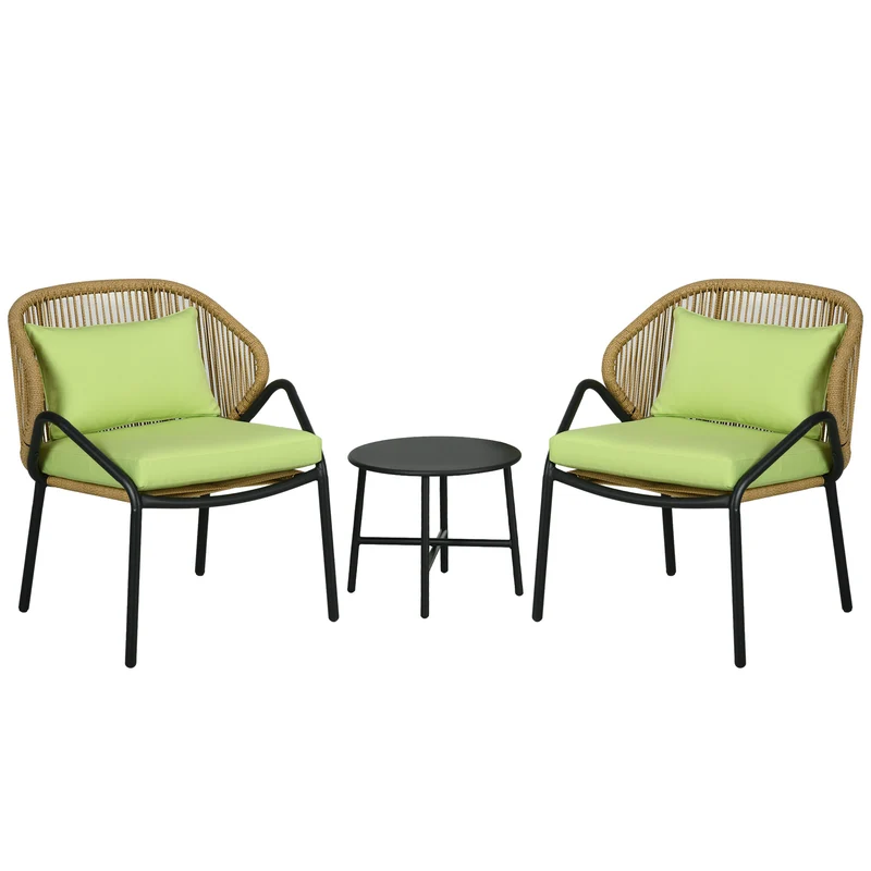3-Delige Rattan Bistro Set – Tuinset – Balkonset – Bistromeubel – Terrasmeubilair – Weerbestendig Kunstrottan – Stijlvolle Stalen Tafel Met Verstelbare Voeten – Comfortabele Tuinstoelen Grijs