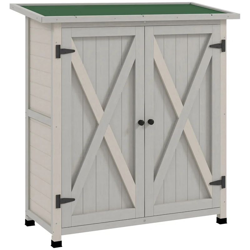 Tuinhuisje – Tuinkast – Gereedschapsschuurtje – Tuinberging – Buitenopslag – Houten Tuinhuis – Weerbestendig – 110x55x117 cm – Asfalt Dak – Lichtgrijs