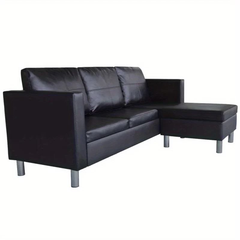 Bankstel – 3-zitsbank – Zitbank – Sofa – Bank – Zwart – Synthetisch Leer – Modern Design – Comfortabele Foamvulling