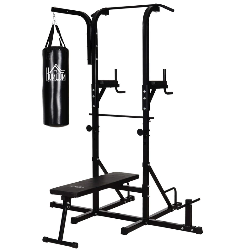 Multifunctioneel Trainingsstation – Pull-Up Bar – Dip Station – Fitnessapparaat – Thuisgym – Inclusief Punching Bag – Versterkt Staal – Compact 180x183x219 cm