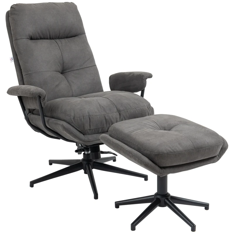 Relaxfauteuil – Relaxstoel – Fauteuil Met Voetenbank – TV-stoel – Draaifauteuil – Donkergrijs – Verstelbare Rugleuning Tot 130° – 360° Draaibaar