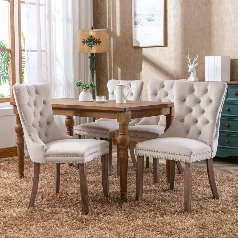Eetkamerstoel – Stoel – Kuipstoel – Meubel – Zitting – Set van 2 Luxe Velvet Eetkamerstoelen – Massief Houten Frame – Verstelbare Pootjes – Hoog Rugsteun – Comfortabel Gevuld Kussen – Belastbaarheid 127 kg
