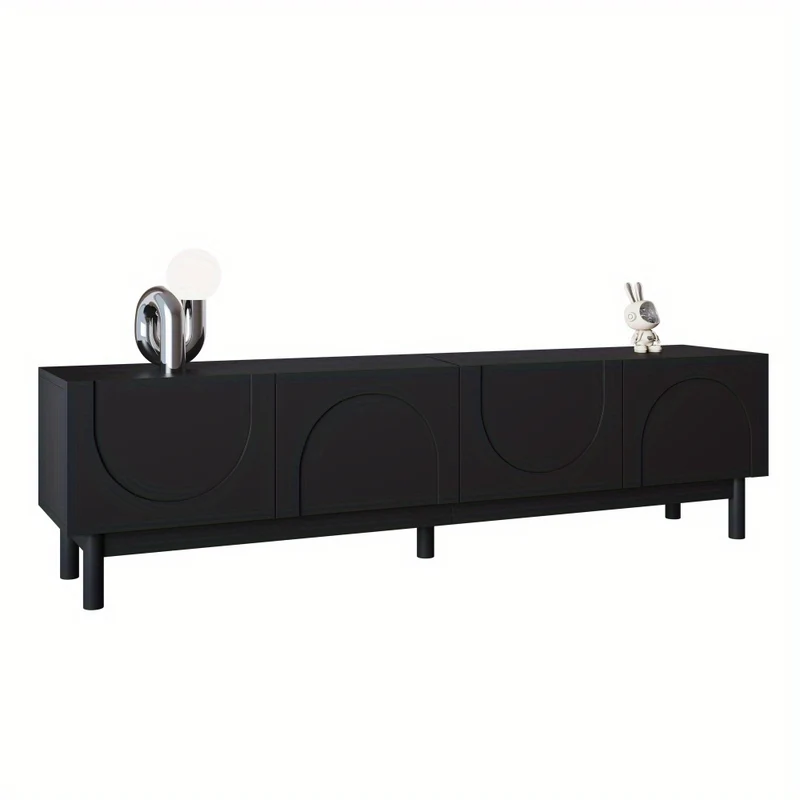 Tv Meubel – TV Kast – TV Meubel Zwart – Media Meubel – Tv Dressoir – Modern Design – Golvende Golfdeuren – 169x34x45,5 cm – Stevige Metalen Poten – Veel Opbergruimte