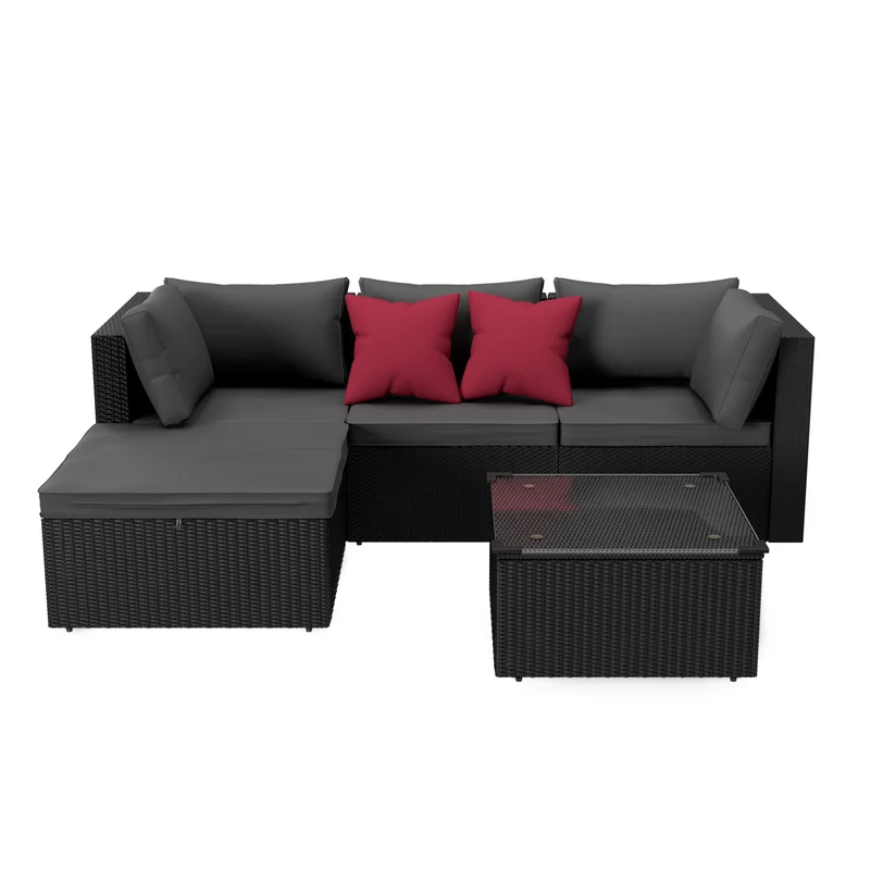 Loungeset – Tuinset – Hoekbank – Balkonset – Tuinmeubelen – Polyrattan – Gegalvaniseerd Stalen Frame – Inclusief Kussens