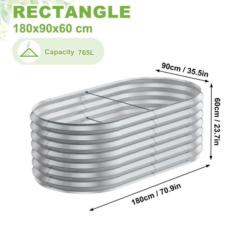 Hoogtebed tuin – Verhoogde plantenbak – Moestuinbak – Kruidenbak – Plantvak – Ovaal 180x90x60 cm – Galvaniseerd Staal – Roestvrij en Duurzaam