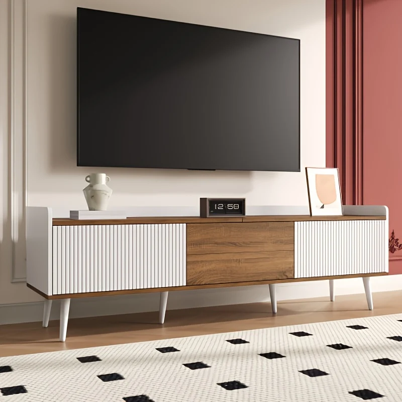 Tv-meubel – TV-Standaard – TV-Kast – Media Console – TV-Dressoir – Duurzaam Bamboe – Compact 3-Deurs Opbergruimte – Vrijstaand – Hoogte 68,5 cm