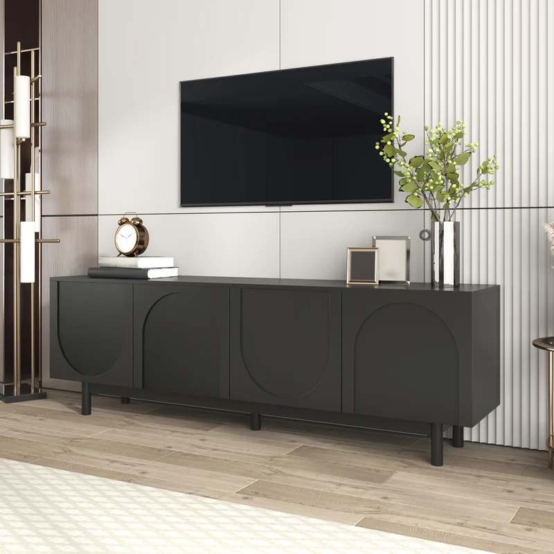 Tv-meubel – Tv-meubelkast – Lowboard – Mediameubel – Tv-meubel zwart – Verstelbare planken – 175 cm breed